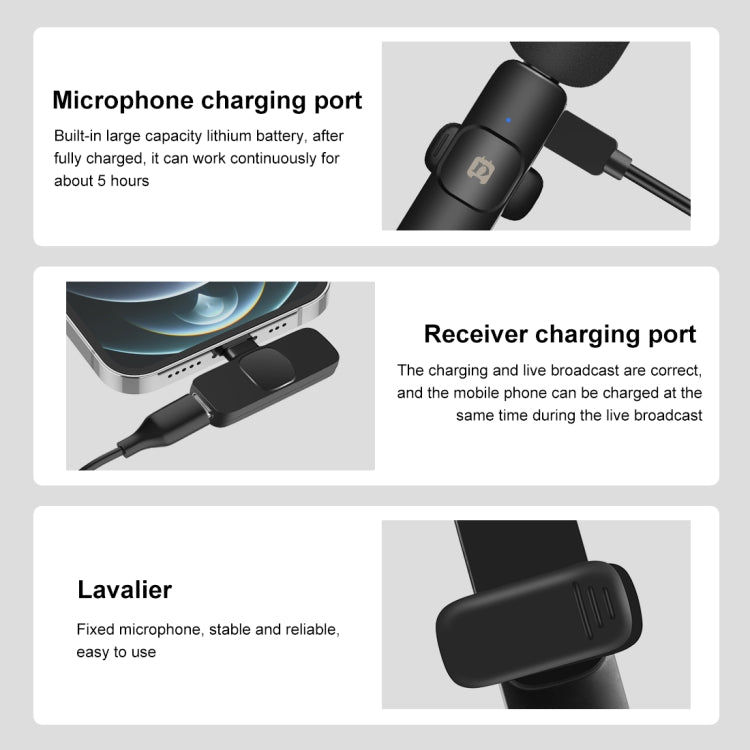PULUZ Wireless Lavalier Noise Reduction Reverb Microphone for 8-Pin Device, Support Phone Charging(Black) - Microphone by PULUZ | Online Shopping UK | buy2fix
