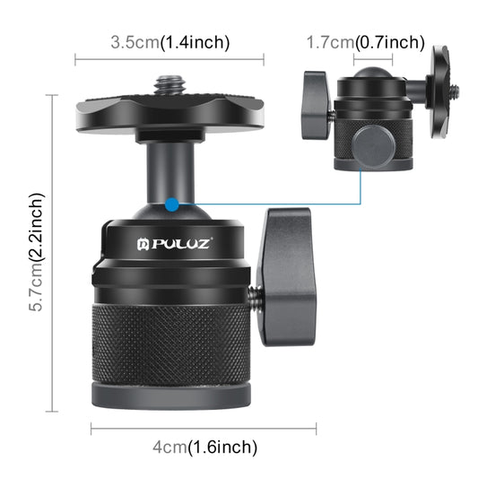 PULUZ 360 Panorama Aluminum Alloy Tripod Ball Head Adapter with Knob Lock(Black) by PULUZ