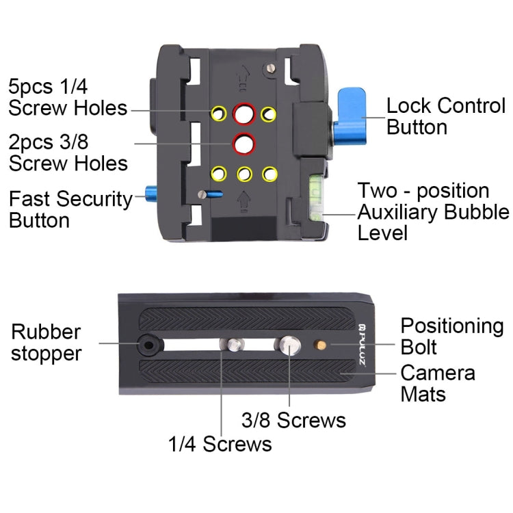 PULUZ Quick Release Clamp Adapter + Quick Release Plate for DSLR & SLR Cameras(Black) - Quick Release Plate by PULUZ | Online Shopping UK | buy2fix