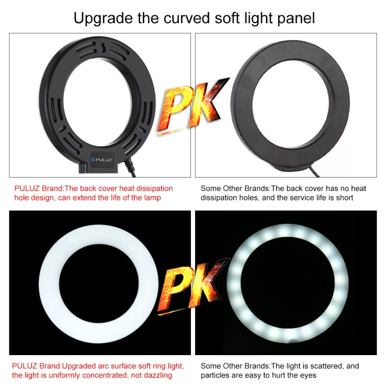 PULUZ Round Base Desktop Holder + 4.7 inch 12cm 3 Modes USB Dimmable LED Ring Vlogging Video Light, Adjustable Height: 15.5cm-25.5cm - Tripods by PULUZ | Online Shopping UK | buy2fix