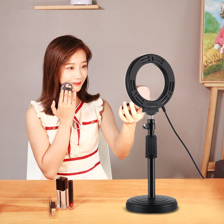 PULUZ Round Base Desktop Holder + 4.7 inch 12cm 3 Modes USB Dimmable LED Ring Vlogging Video Light, Adjustable Height: 15.5cm-25.5cm - Tripods by PULUZ | Online Shopping UK | buy2fix