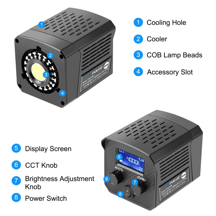 PULUZ 60W Studio Video Light 2500K-6500K Dual Color Temperature Professional Photography Fill Light (Black) - Shoe Mount Flashes by PULUZ | Online Shopping UK | buy2fix
