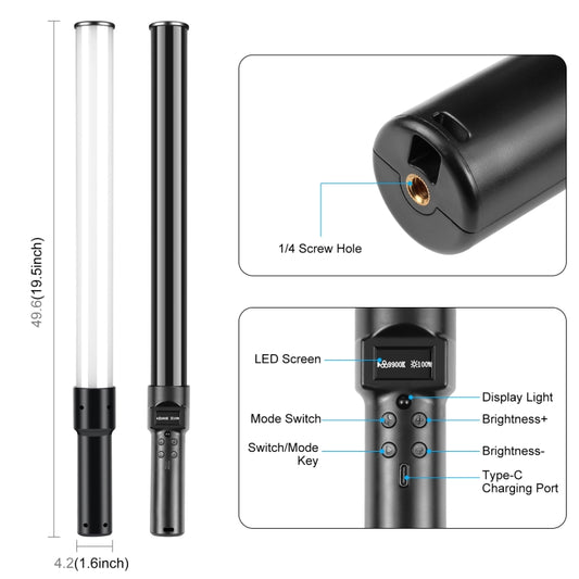 PULUZ 144 LEDs Photo Handheld Stick Light Full Color RGB Fill Light - by PULUZ | Online Shopping UK | buy2fix