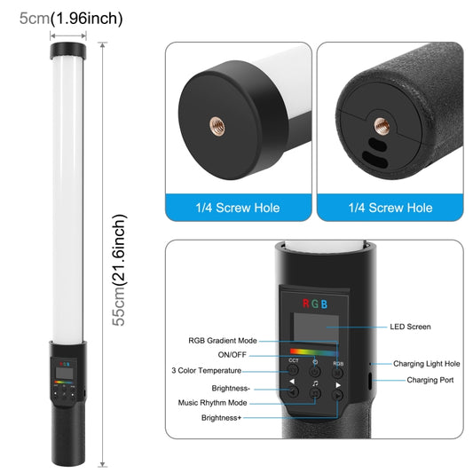 PULUZ 190 LEDs Photo Handheld Stick Light Full Color RGB Fill Light with Barndoor - by PULUZ | Online Shopping UK | buy2fix