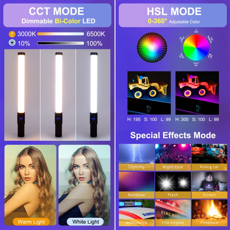 PULUZ 190 LEDs Photo Handheld Stick Light Full Color RGB Fill Light with Barndoor - by PULUZ | Online Shopping UK | buy2fix