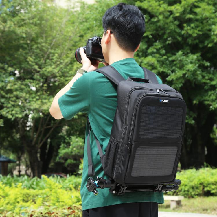 PULUZ 12W Solar Power Outdoor Portable Camera Dual Shoulders Backpack Laptop Bag (Black) - Backpack by PULUZ | Online Shopping UK | buy2fix