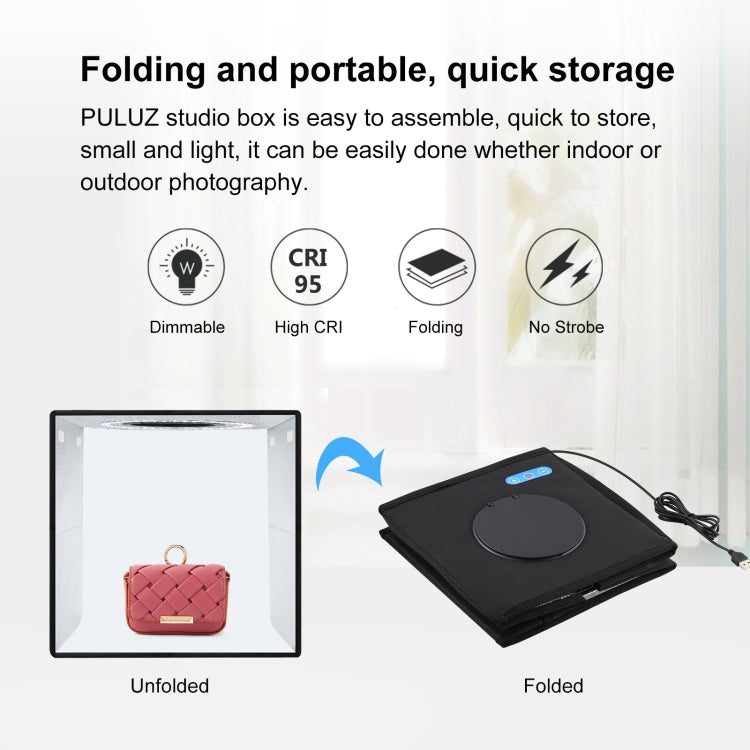 PULUZ 25cm Folding Portable High 97 CRI Ring Light Photo Lighting Studio Shooting Tent Box with 12 Colors Backdrops, Size: 25cm x 25cm x 25cm(Black) - by PULUZ | Online Shopping UK | buy2fix