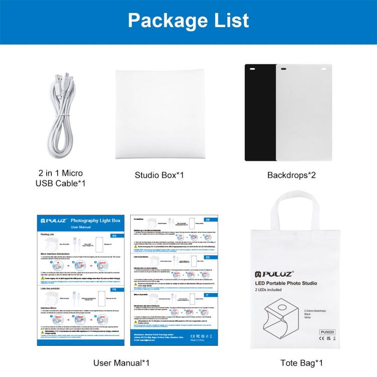 PULUZ 20cm Include 2 LED Panels Folding Portable 1100LM Light Photo Lighting Studio Shooting Tent Box Kit with 2 Colors Backdrops (Black, White), Unfold Size: 24cm x 23cm x 23cm by PULUZ