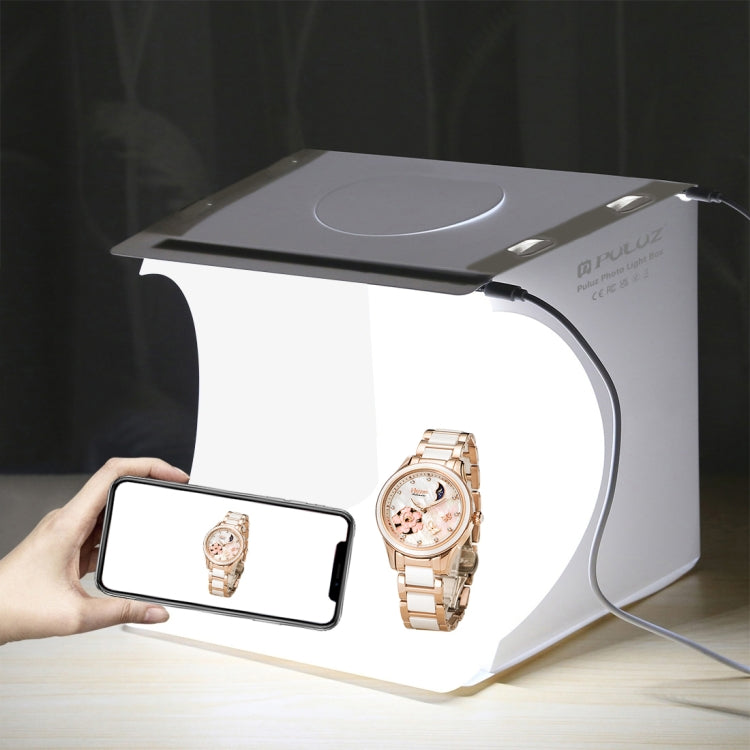 PULUZ 20cm Include 2 LED Panels Folding Portable 1100LM Light Photo Lighting Studio Shooting Tent Box Kit with 2 Colors Backdrops (Black, White), Unfold Size: 24cm x 23cm x 23cm - by PULUZ | Online Shopping UK | buy2fix