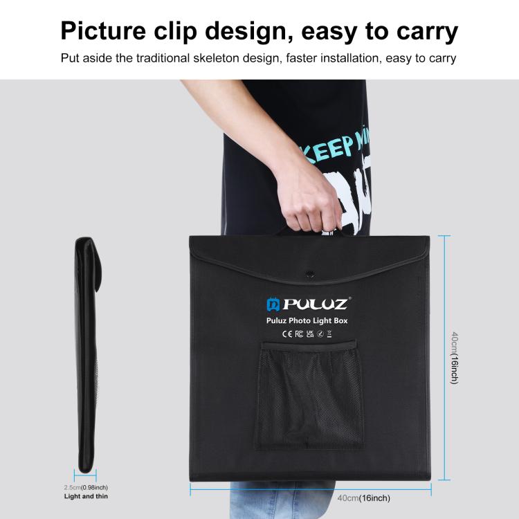 PULUZ 40cm Folding Portable White Light Dimmable Photo Lighting Studio Shooting Tent Box Kit with 6 Colors (Black, Orange, White, Red, Green, Blue) Backdrops(UK Plug) - by PULUZ | Online Shopping UK | buy2fix
