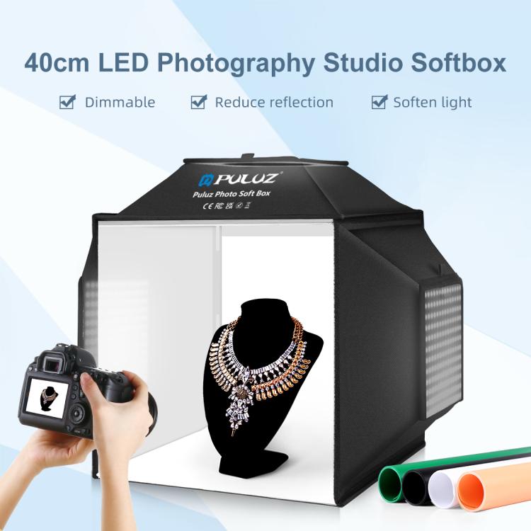 PULUZ 40cm Folding 72W 5500K Studio Shooting Tent Soft Box Photography Lighting Kit with 4 Colors (Black, Orange, White, Green) Backdrops(AU Plug) - by PULUZ | Online Shopping UK | buy2fix
