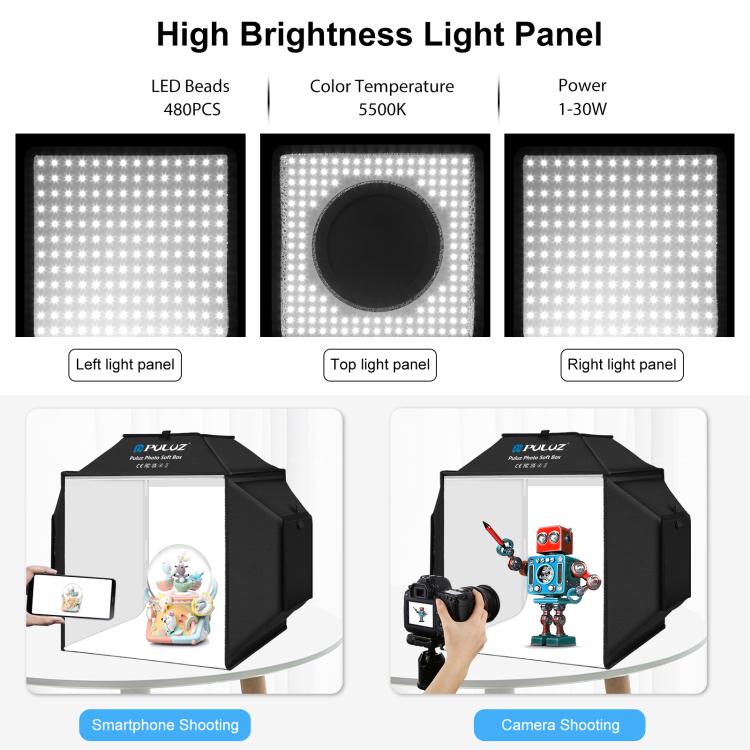 PULUZ 40cm Folding 72W 5500K Studio Shooting Tent Soft Box Photography Lighting Kit with 4 Colors (Black, Orange, White, Green) Backdrops(AU Plug) - by PULUZ | Online Shopping UK | buy2fix