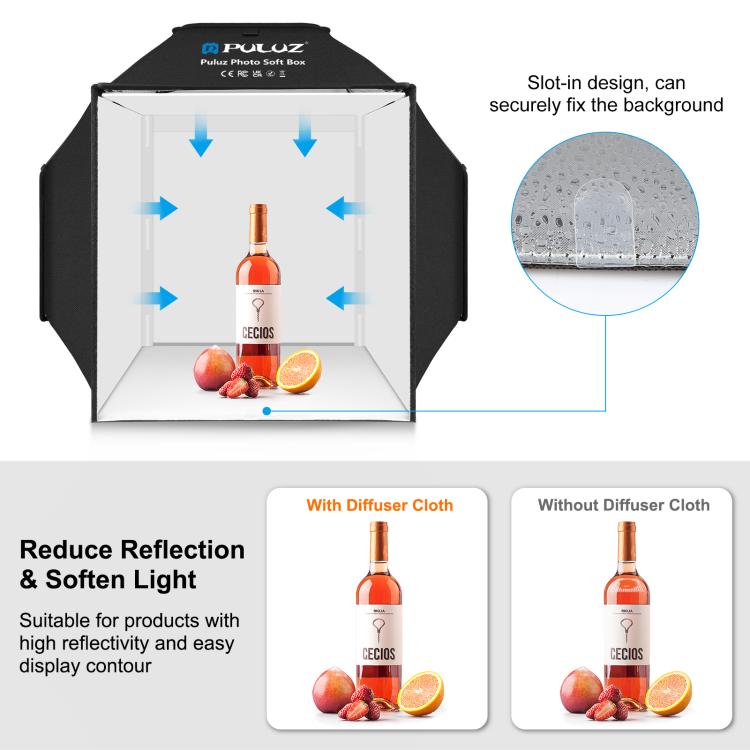 PULUZ 40cm Folding 72W 5500K Studio Shooting Tent Soft Box Photography Lighting Kit with 4 Colors (Black, Orange, White, Green) Backdrops(AU Plug) - by PULUZ | Online Shopping UK | buy2fix