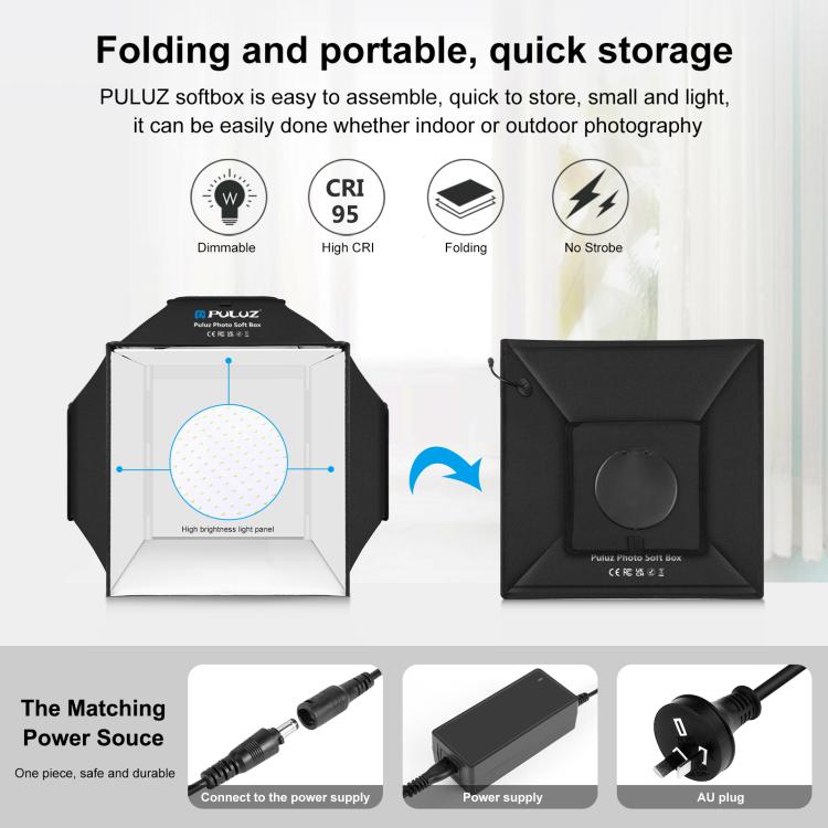 PULUZ 40cm Folding 72W 5500K Studio Shooting Tent Soft Box Photography Lighting Kit with 4 Colors (Black, Orange, White, Green) Backdrops(AU Plug) - by PULUZ | Online Shopping UK | buy2fix