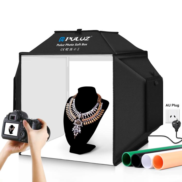 PULUZ 40cm Folding 72W 5500K Studio Shooting Tent Soft Box Photography Lighting Kit with 4 Colors (Black, Orange, White, Green) Backdrops(AU Plug) - by PULUZ | Online Shopping UK | buy2fix
