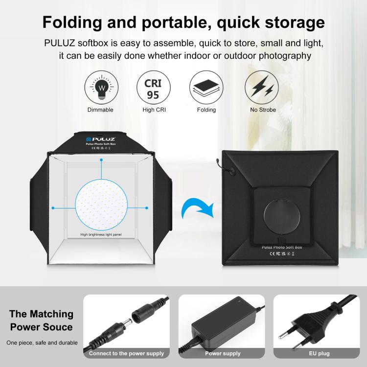 PULUZ 40cm Folding 72W 5500K Studio Shooting Tent Soft Box Photography Lighting Kit with 4 Colors (Black, Orange, White, Green) Backdrops(EU Plug) - by PULUZ | Online Shopping UK | buy2fix