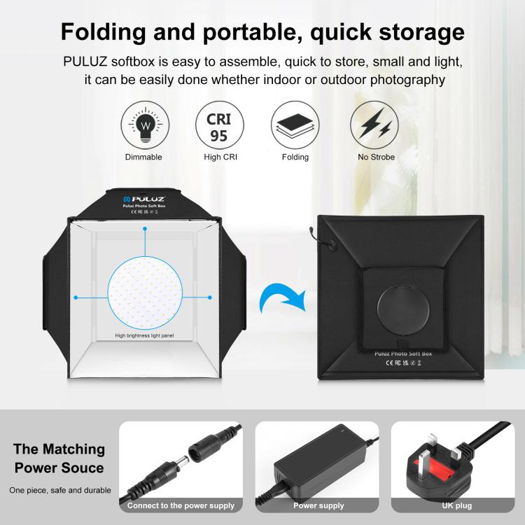 PULUZ 40cm Folding 72W 5500K Studio Shooting Tent Soft Box Photography Lighting Kit with 4 Colors (Black, Orange, White, Green) Backdrops(UK Plug) - by PULUZ | Online Shopping UK | buy2fix