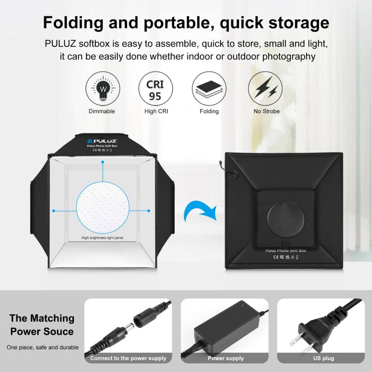 PULUZ 40cm Folding 72W 5500K Studio Shooting Tent Soft Box Photography Lighting Kit with 4 Colors (Black, Orange, White, Green) Backdrops(US Plug) - by PULUZ | Online Shopping UK | buy2fix