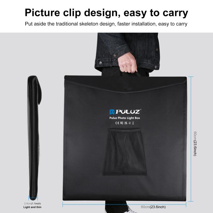 PULUZ Photo Studio Light Box Portable 60 x 60 x 60 cm Light Tent LED 5500K White Light Dimmable Mini 36W Photography Studio Tent Kit with 6 Removable Backdrops (Black Orange White Green Blue Red)(US Plug) - by PULUZ | Online Shopping UK | buy2fix
