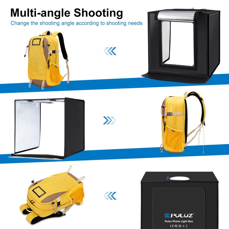 PULUZ Photo Studio Light Box Portable 60 x 60 x 60 cm Light Tent LED 5500K White Light Dimmable Mini 36W Photography Studio Tent Kit with 6 Removable Backdrops (Black Orange White Green Blue Red)(US Plug) - by PULUZ | Online Shopping UK | buy2fix