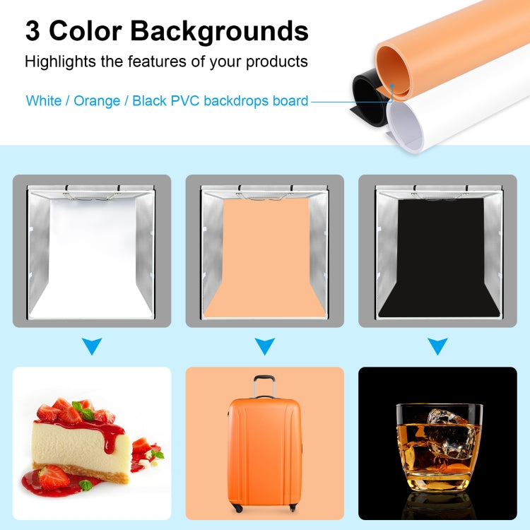 PULUZ 80cm Folding Portable 72W White Light Photo Lighting Studio Shooting Tent Box Kit with 3 Colors Black / White / Orange Backdrops(AU Plug) - by PULUZ | Online Shopping UK | buy2fix