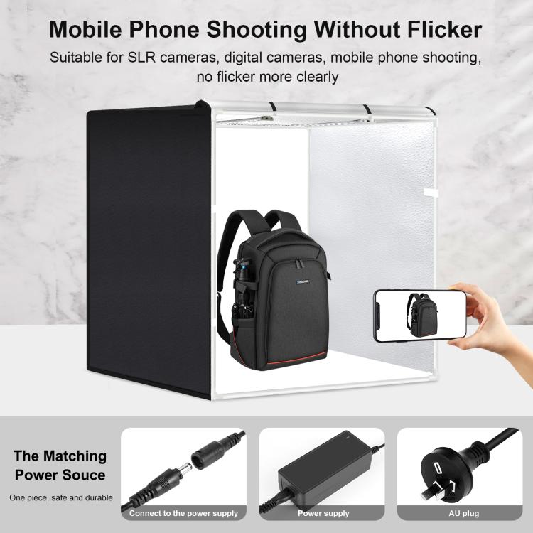 PULUZ 80cm Folding Portable 72W White Light Photo Lighting Studio Shooting Tent Box Kit with 3 Colors Black / White / Orange Backdrops(AU Plug) - by PULUZ | Online Shopping UK | buy2fix