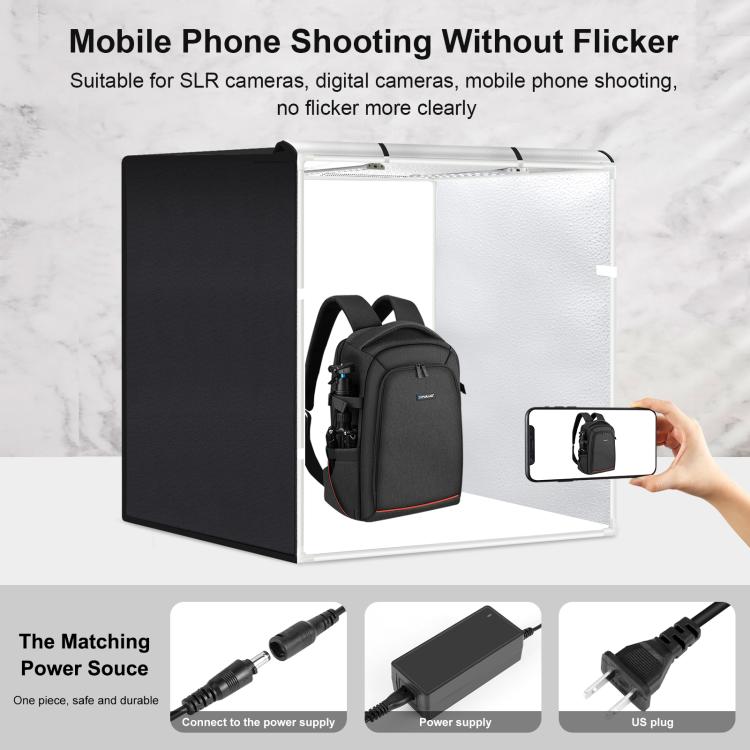 PULUZ 80cm Folding Portable 72W White Light Photo Lighting Studio Shooting Tent Box Kit with 3 Colors Black / White / Orange Backdrops(US Plug) - by PULUZ | Online Shopping UK | buy2fix