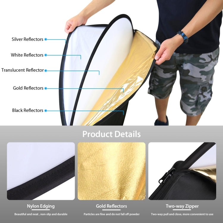 PULUZ 110cm 5 in 1 (Silver / Translucent / Gold / White / Black) Folding Photo Studio Reflector Board - by PULUZ | Online Shopping UK | buy2fix