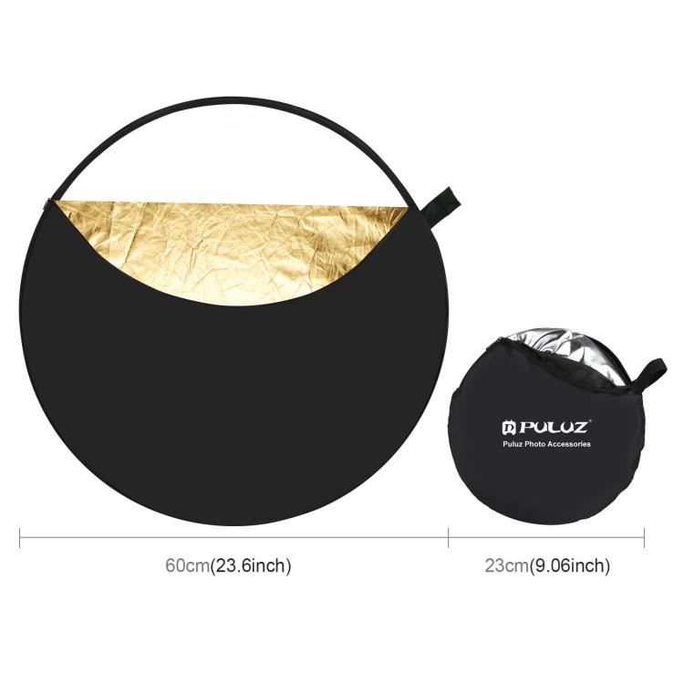 PULUZ 60cm 5 in 1 (Silver / Translucent / Gold / White / Black) Folding Photo Studio Reflector Board - by PULUZ | Online Shopping UK | buy2fix