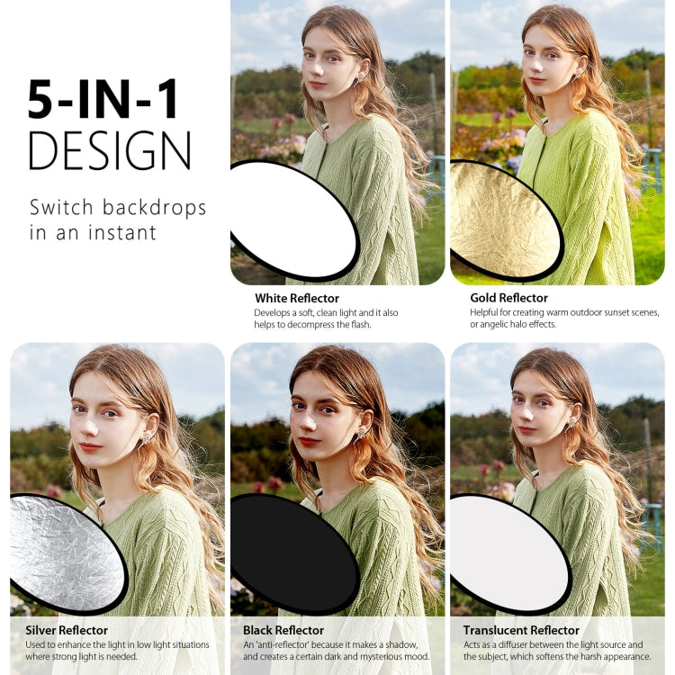PULUZ 60cm 5 in 1 (Silver / Translucent / Gold / White / Black) Folding Photo Studio Reflector Board - by PULUZ | Online Shopping UK | buy2fix