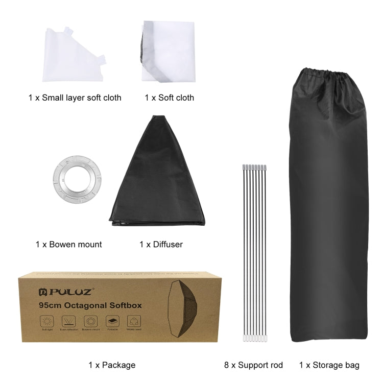 PULUZ 95cm Speedlite Flash Octagon Parabolic Softbox Bowens Mount Diffuser - by PULUZ | Online Shopping UK | buy2fix