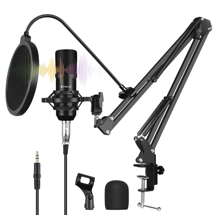 PULUZ Studio Broadcast Professional Singing Microphone Kits with Suspension Scissor Arm & Metal Shock Mount & USB Sound Card(Black) - Microphone by PULUZ | Online Shopping UK | buy2fix