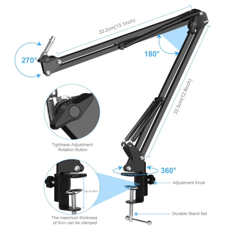 PULUZ Studio Broadcast Professional Singing Microphone Kits with Suspension Scissor Arm & Metal Shock Mount & USB Sound Card(Black) - Microphone by PULUZ | Online Shopping UK | buy2fix