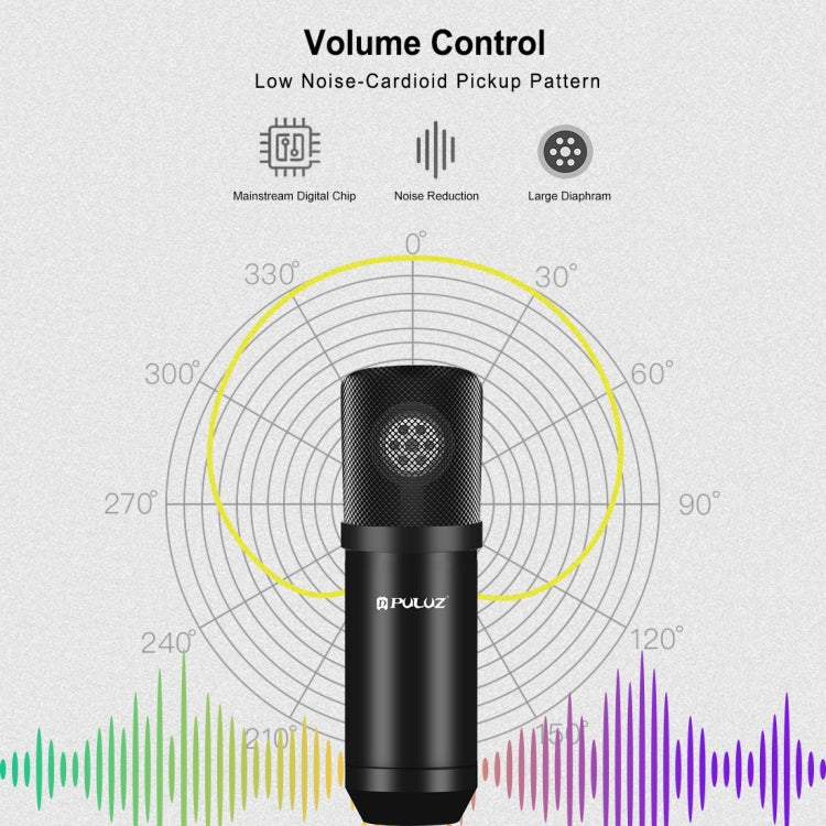 PULUZ Studio Broadcast Professional Singing Microphone Kits with Suspension Scissor Arm & Metal Shock Mount & USB Sound Card(Black) - Microphone by PULUZ | Online Shopping UK | buy2fix