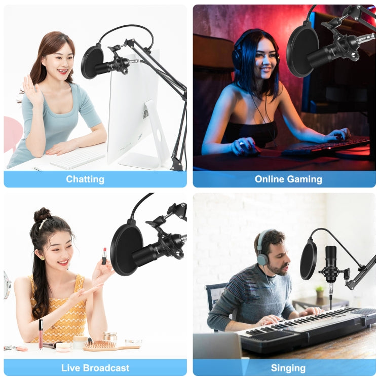 PULUZ Studio Broadcast Professional Singing Microphone Kits with Suspension Scissor Arm & Metal Shock Mount & USB Sound Card(Black) - Microphone by PULUZ | Online Shopping UK | buy2fix