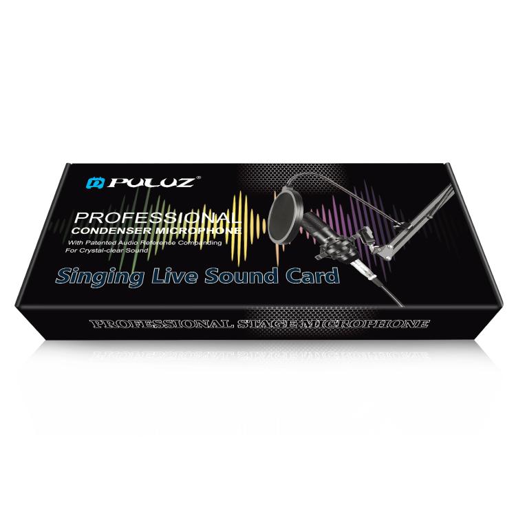 PULUZ Studio Broadcast Professional Singing Microphone Kits with Suspension Scissor Arm & Metal Shock Mount & USB Sound Card(Black) - Microphone by PULUZ | Online Shopping UK | buy2fix