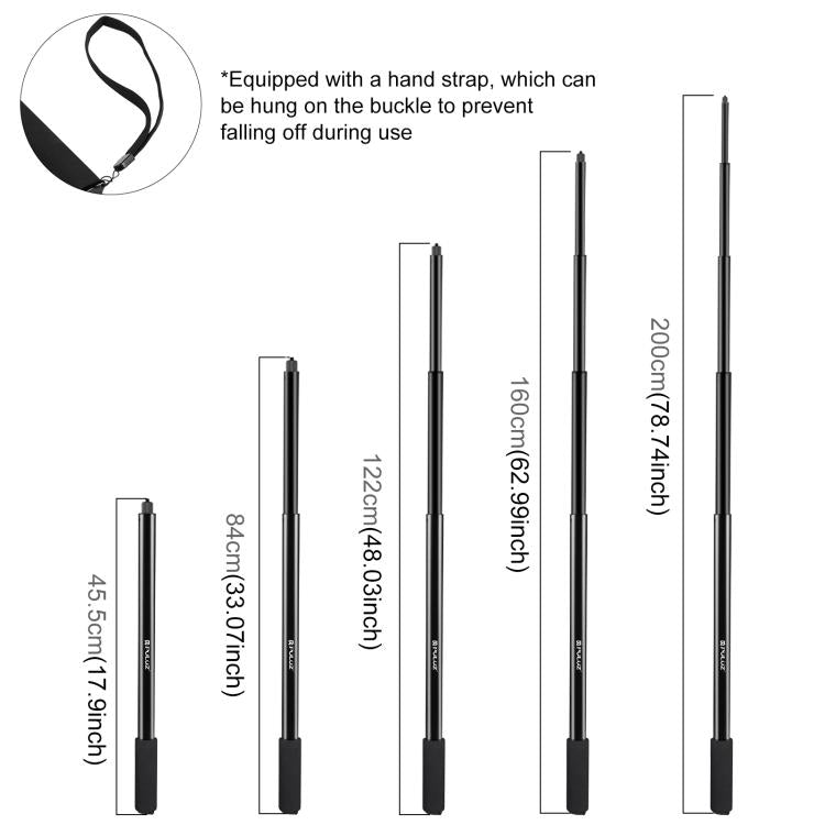 PULUZ 2m Metal Selfie Stick Monopod for Insta360 One RS / X2 / X3 / X4 / DJI Osmo 360 (Black) - Self Monopod Grip by PULUZ | Online Shopping UK | buy2fix