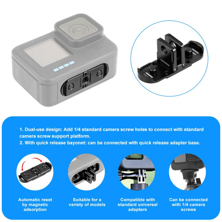 PULUZ Quick Release Magnetic Folding Base Adapter for GoPro HERO12 Black /11 Black /11 Black mini /10 Black /9 Black /8 Black / Max (Black) - Connection Mount by PULUZ | Online Shopping UK | buy2fix
