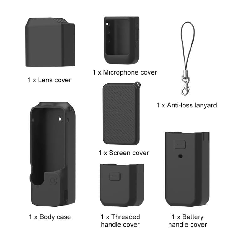 For DJI OSMO Pocket 3 PULUZ 6 in 1 Body Lens Handle Screen Mic Silicone TPU Cover (Black) - Case & Bags by PULUZ | Online Shopping UK | buy2fix