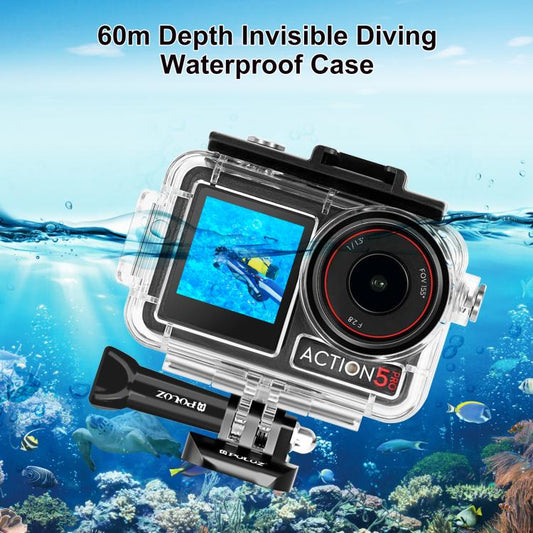 For DJI Osmo Action 5 Pro / 3 / 4 PULUZ 60m Underwater Waterproof Housing Diving Case with Cold Shoe & Buckle Basic Mount & Screw - Waterproof Cases by PULUZ | Online Shopping UK | buy2fix