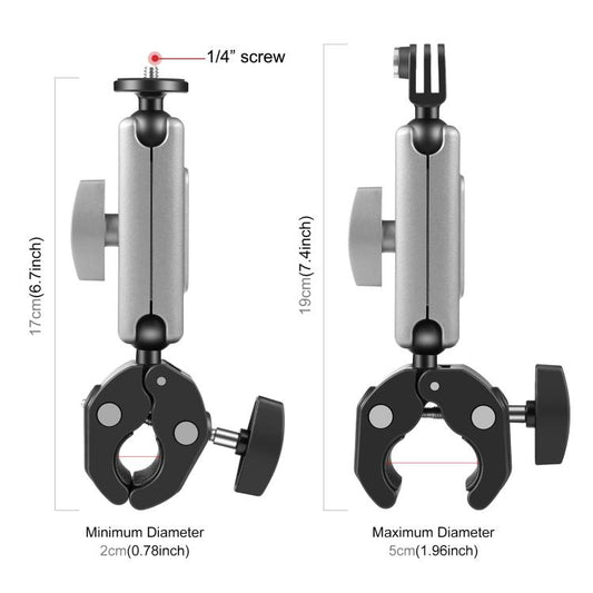 PULUZ Motorcycle Crab Pliers Clip Arm Mount with Mount Adapter & Long Screw (Black) by PULUZ