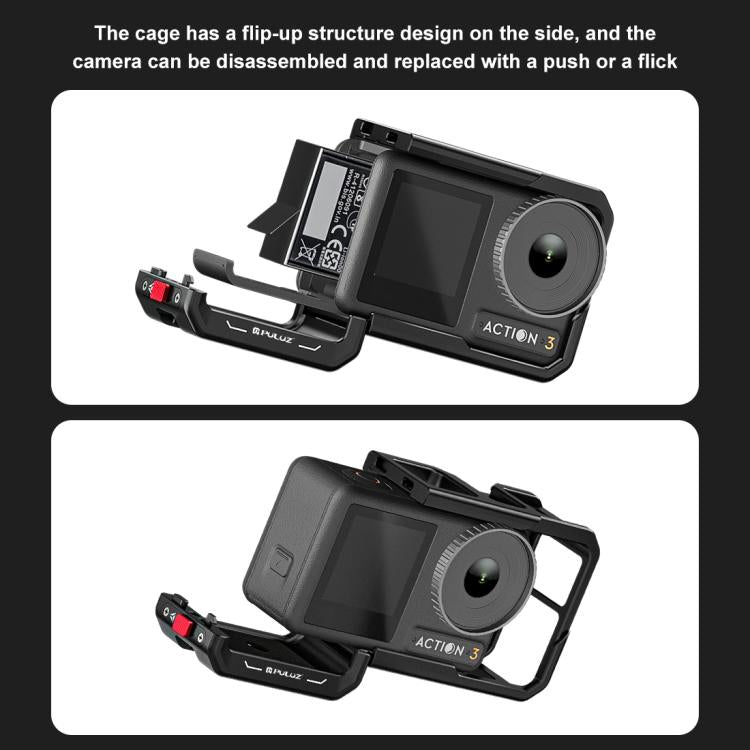 For DJI Osmo Action 5 Pro / 4 / 3 PULUZ All-inclusive Aluminum Alloy Cage Expansion Adapter Frame with Lens Cover (Black) - Protection Frame by PULUZ | Online Shopping UK | buy2fix