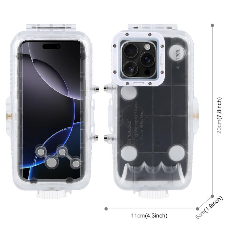 For iPhone 16 Pro Max PULUZ 40m/130ft Waterproof Diving Case Photo Video Taking Underwater Housing Cover (Transparent) - iPhone 16 Pro Max Cases by PULUZ | Online Shopping UK | buy2fix