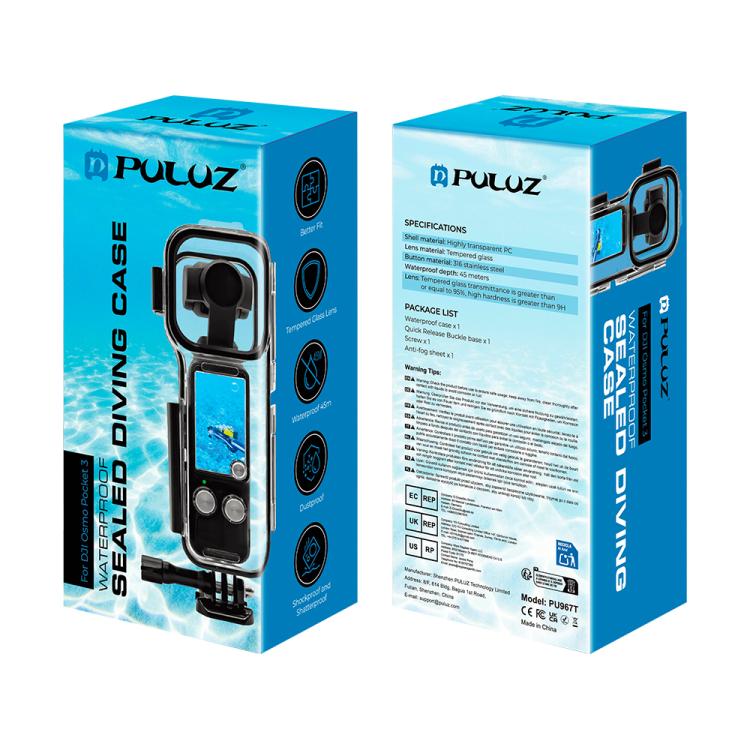 For DJI Osmo Pocket 3 PULUZ 45m Underwater Waterproof Housing Diving Case (Transparent) by PULUZ