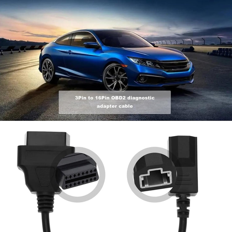 3 Pin to 16 Pin OBD Diagnostic Cable for Honda(Black) - Cables & Connectors by buy2fix | Online Shopping UK | buy2fix
