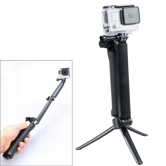3-Way Multi Function Extendable Monopod Tripod Folding Rotating Arm Camera Handle for GoPro, Insta360, DJI and Other Action Cameras - Extendable Pole by buy2fix | Online Shopping UK | buy2fix