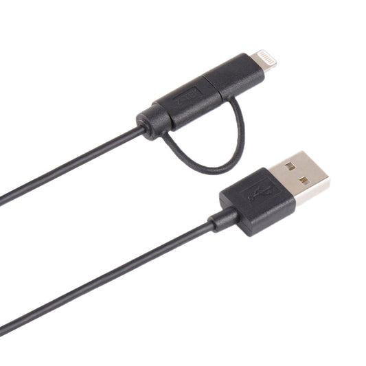 1m MFI 2 in 1 8 pin + Micro USB 2.0 Male to USB Data Sync Charging Cable(Black) by buy2fix