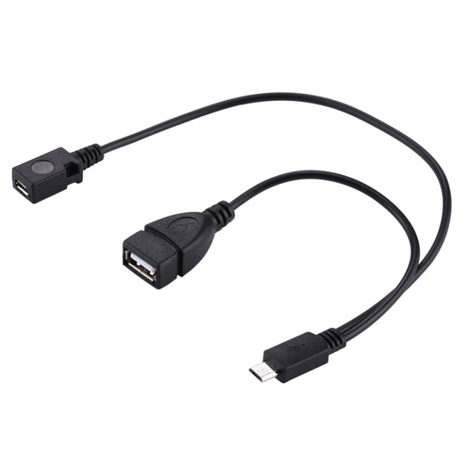 USB 2.0 Micro-B Male to USB 2.0 Micro-B Female Male & USB 2.0 Female Y Splitter OTG Cable, Length: 19 / 30cm(Black) by buy2fix