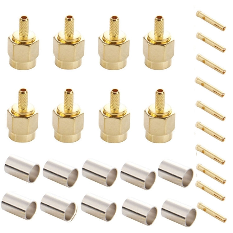 10 PCS Gold Plated Crimp RP-SMA Male Plug Pin RF Connector Adapter by buy2fix