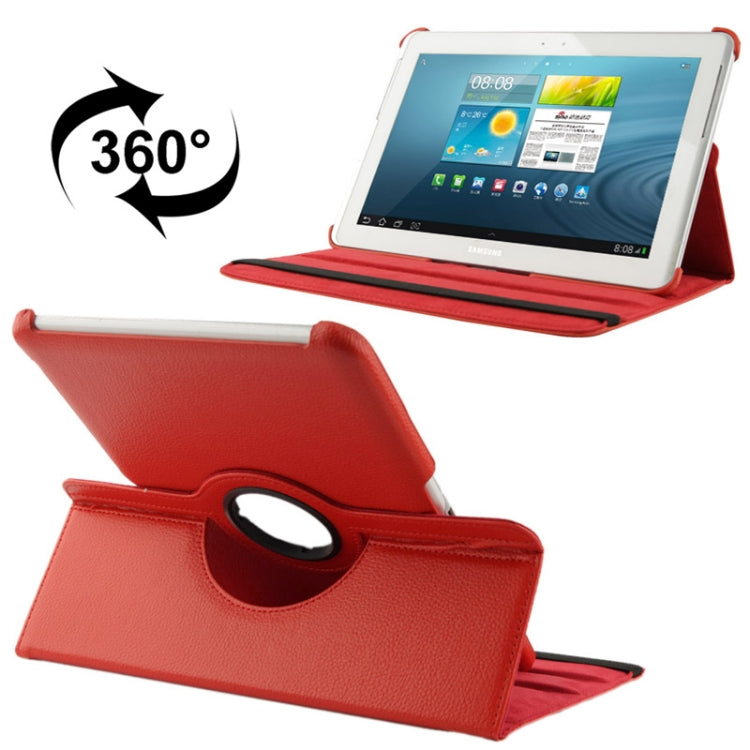 360 Degree Rotatable Litchi Texture Leather Case with Holder for Galaxy Tab 2 (10.1) / P5100(Red) - Other Galaxy Tab PC by buy2fix | Online Shopping UK | buy2fix